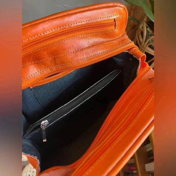 Handcrafted Tooled Leather Bag - 10x9 Orange Crossbody Purse Made in Mexico - Picture 11 of 12